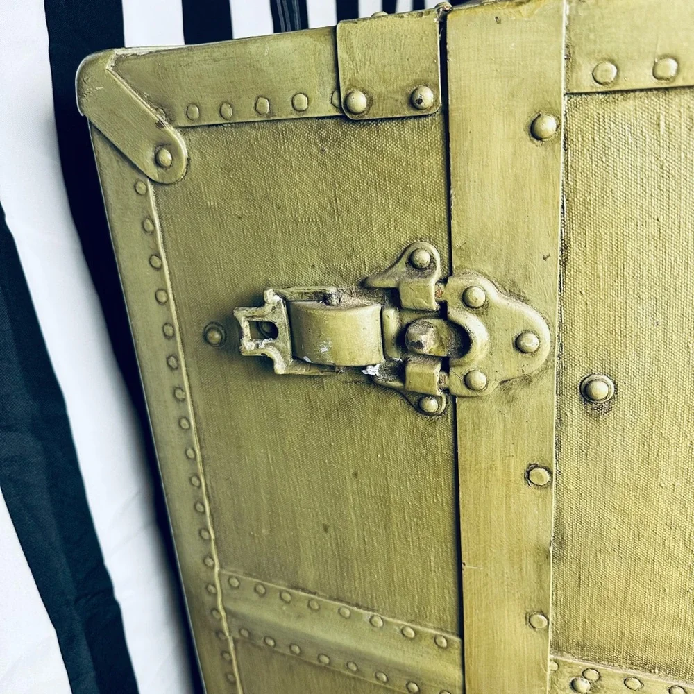 Antique Early 1900s Innovation Trunk Co. Green Wardrobe Steamer Trunk Suitcase - Picture 4 of 10